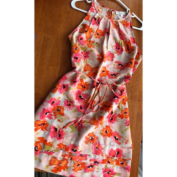 Loft Orange Poppy Floral Tie-waist Dress - Picture 2 of 4